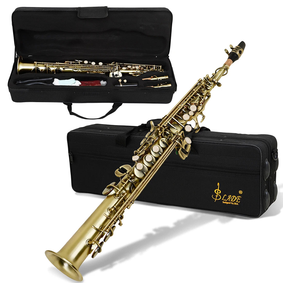 Multicolor Brass Straight Soprano Saxophone Bb B Flat Woodwind Instrument Saxofone with Carrying Case Gloves Cleaning Cloth Part