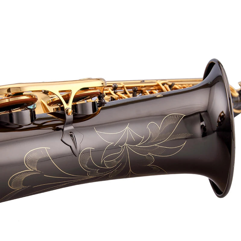 High Quality Black Nickel Gold Lacquer Tenor Saxophone Bb Tone Hand Engraved Brass Body Saxofon Tenor