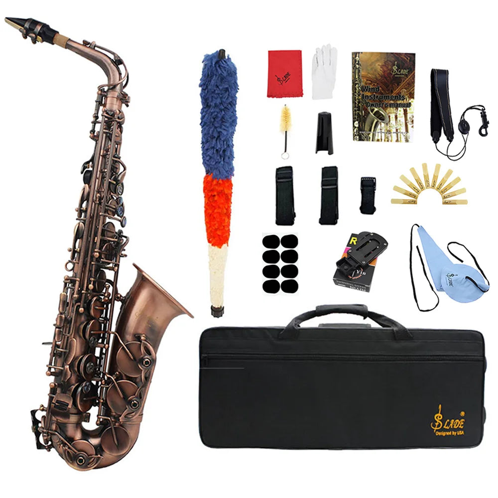 SLADE Eb Alto Saxophone E Flat Alto Sax Woodwind Instrument Saxofone with Case Strap Gloves Reeds Cleaning Brush Accessories