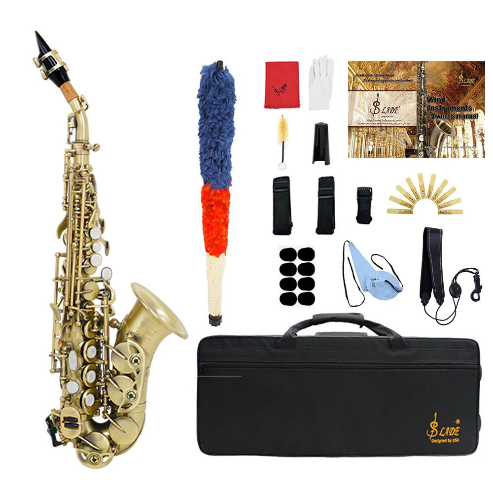 SLADE Bb B Flat Soprano Saxophone Brass Sax Engraved Floral Saxofon With Case Reeds Strap Wind Instrument Parts & Accessories