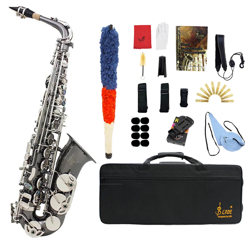 SLADE Eb Alto Saxophone E Flat Alto Sax Woodwind Instrument Saxofone with Case Strap Gloves Reeds Cleaning Brush Accessories