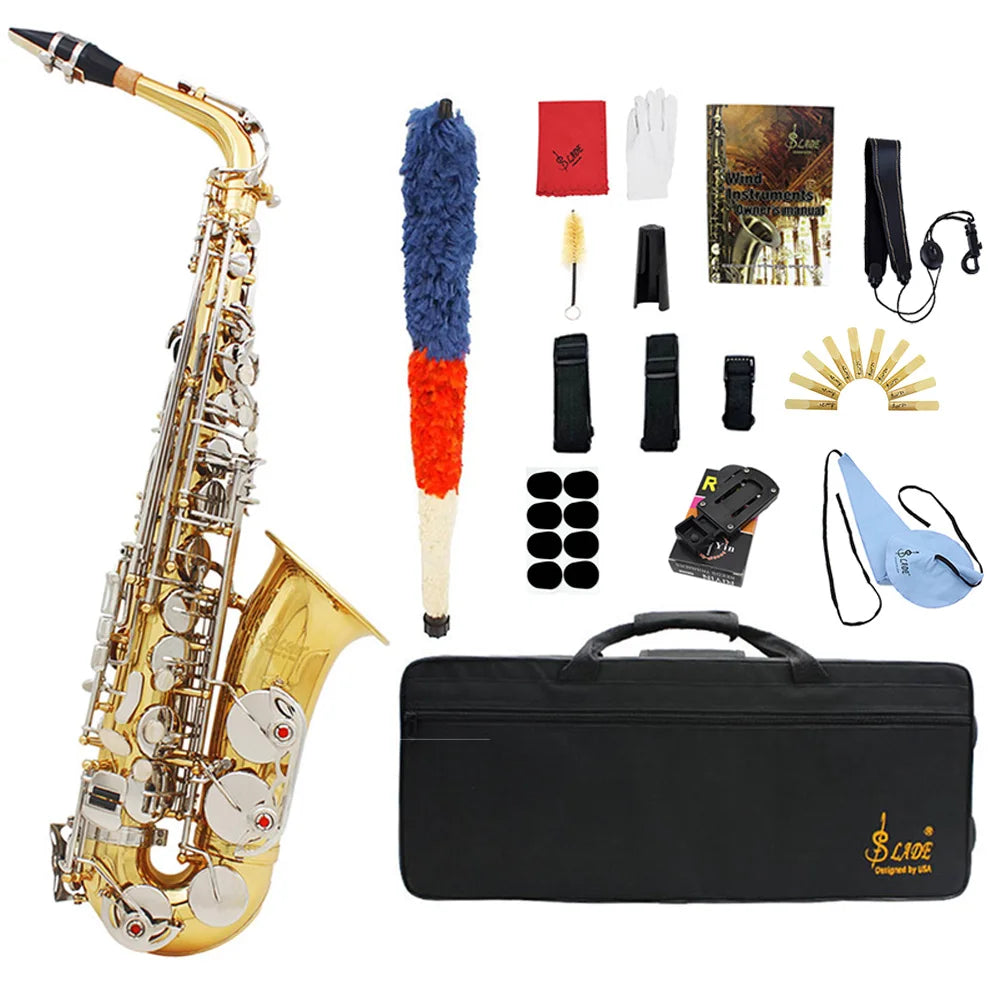 SLADE Eb Alto Saxophone E Flat Alto Sax Woodwind Instrument Saxofone with Case Strap Gloves Reeds Cleaning Brush Accessories