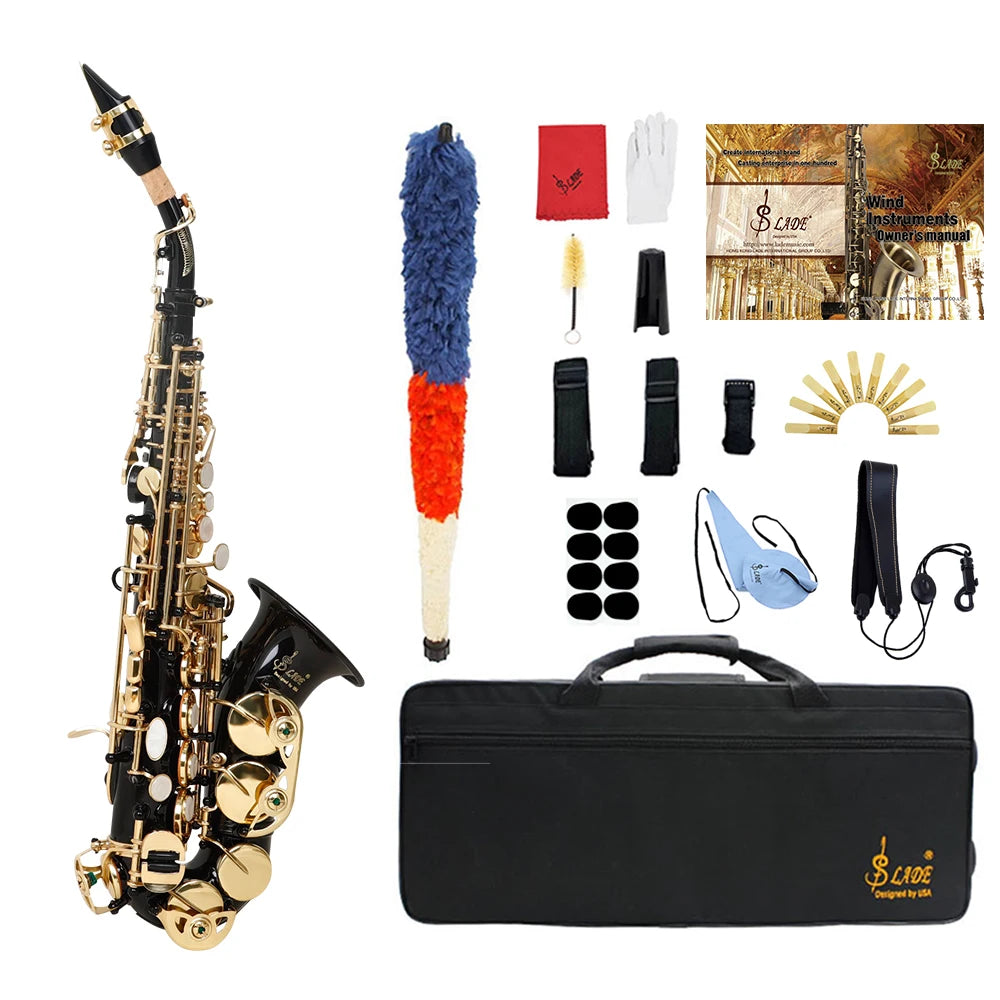 SLADE Bb B Flat Soprano Saxophone Brass Sax Engraved Floral Saxofon With Case Reeds Strap Wind Instrument Parts & Accessories