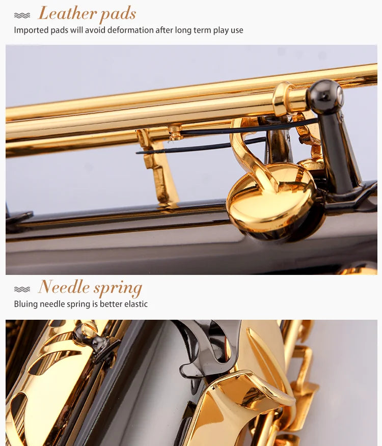 High Quality Black Nickel Gold Lacquer Tenor Saxophone Bb Tone Hand Engraved Brass Body Saxofon Tenor