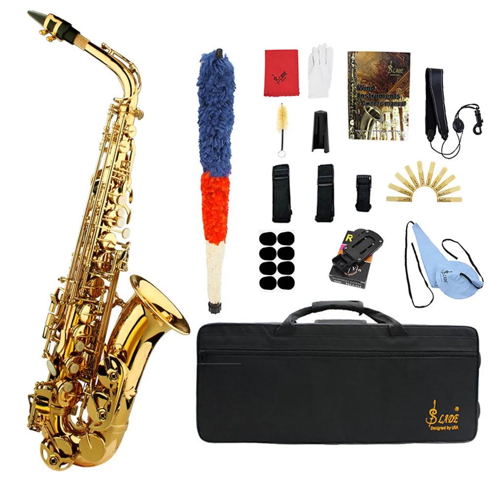 SLADE Eb Alto Saxophone E Flat Alto Sax Woodwind Instrument Saxofone with Case Strap Gloves Reeds Cleaning Brush Accessories