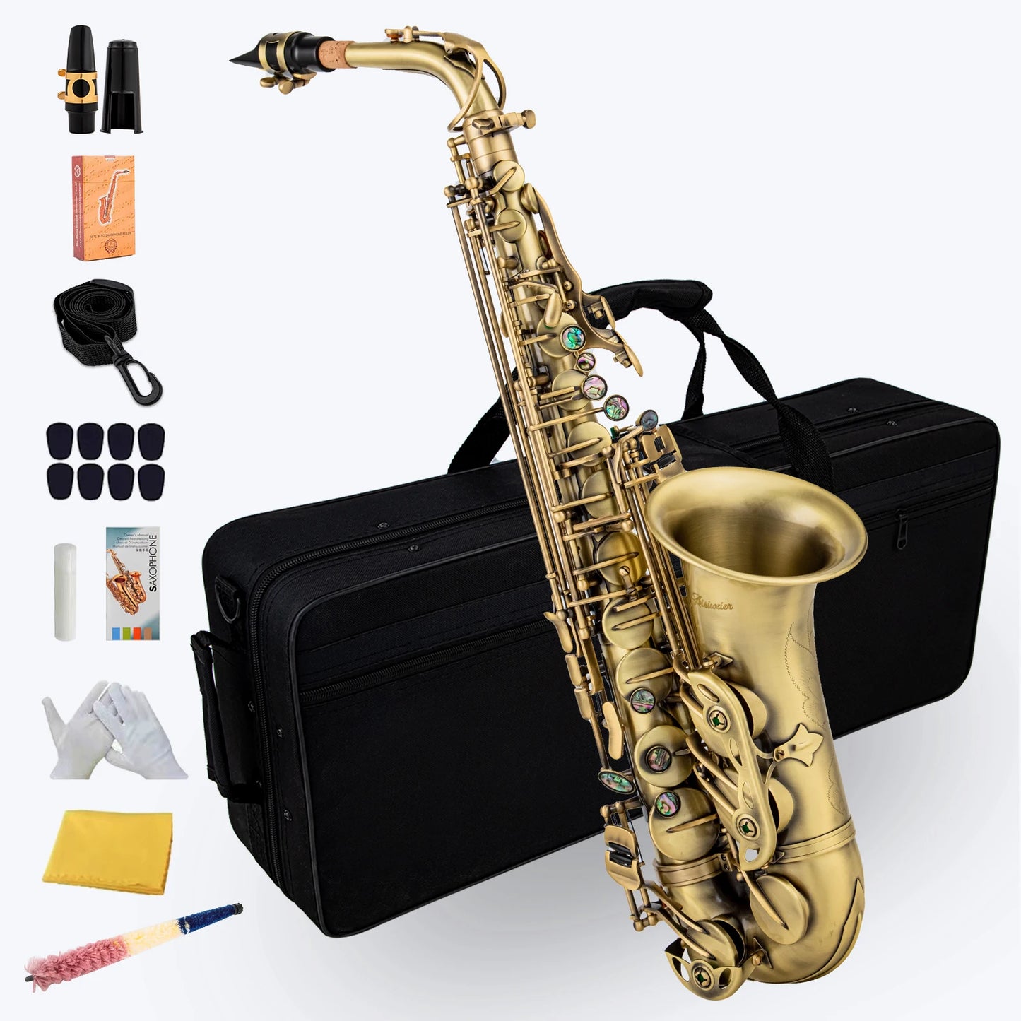 Mindiabair Advanced antique craft Eb alto saxophone saxophone carved pattern woodwind instrument bag other accessories