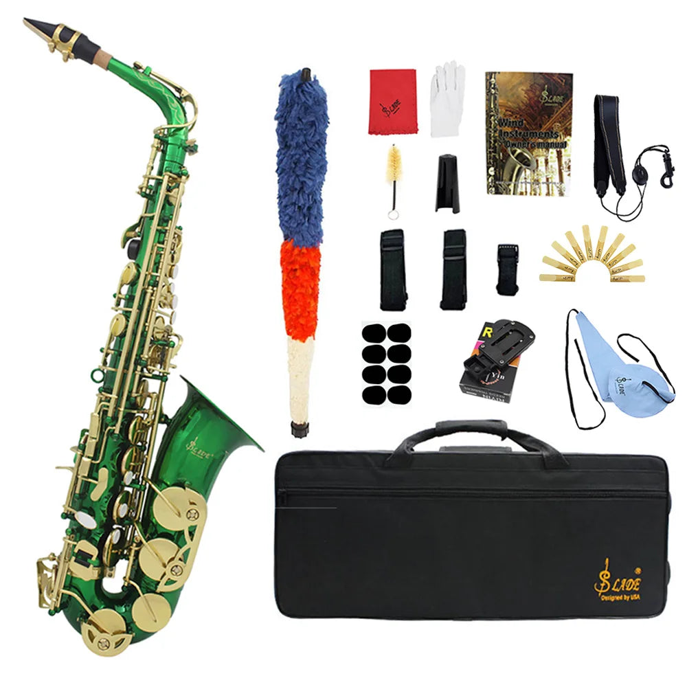 SLADE Eb Alto Saxophone E Flat Alto Sax Woodwind Instrument Saxofone with Case Strap Gloves Reeds Cleaning Brush Accessories