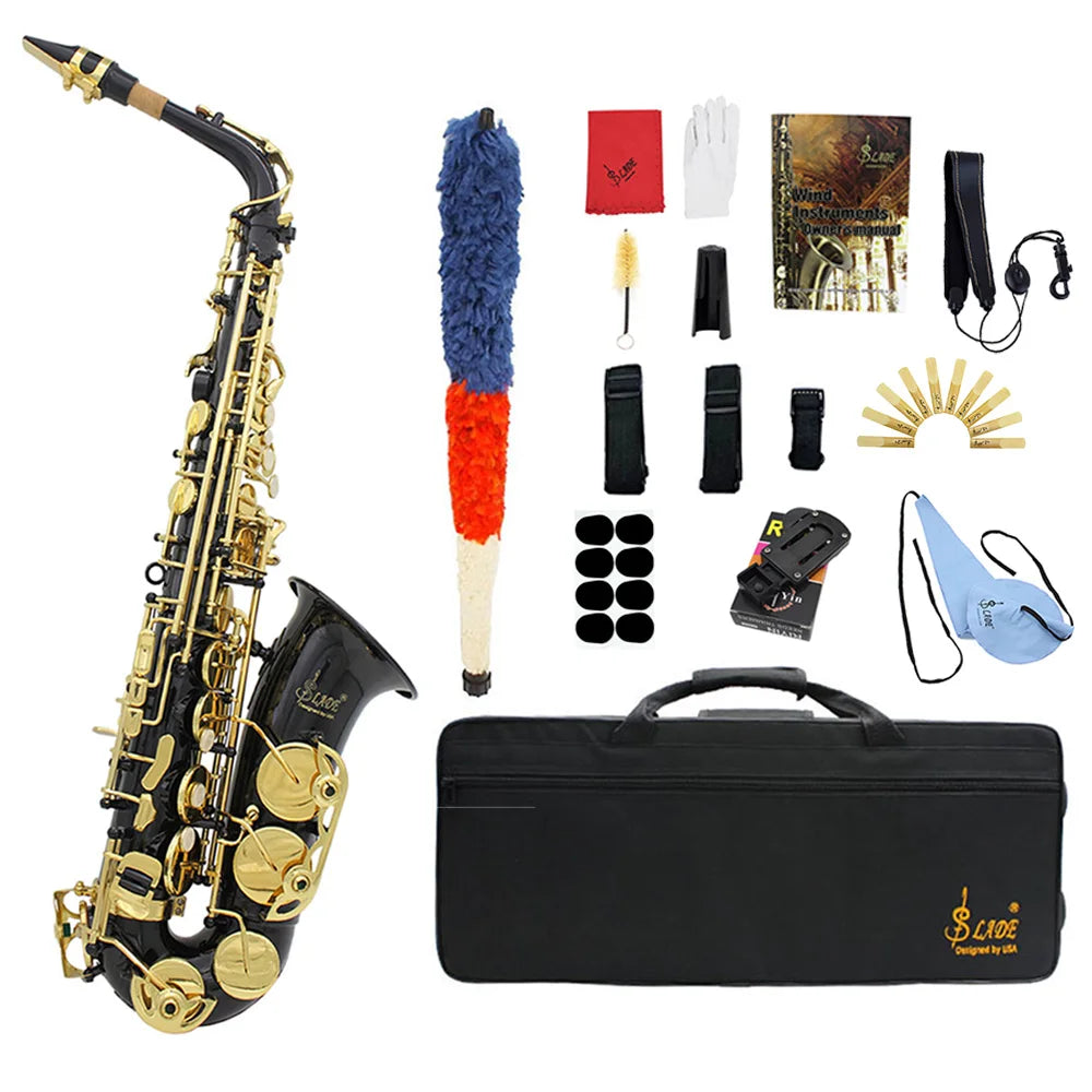 SLADE Eb Alto Saxophone E Flat Alto Sax Woodwind Instrument Saxofone with Case Strap Gloves Reeds Cleaning Brush Accessories