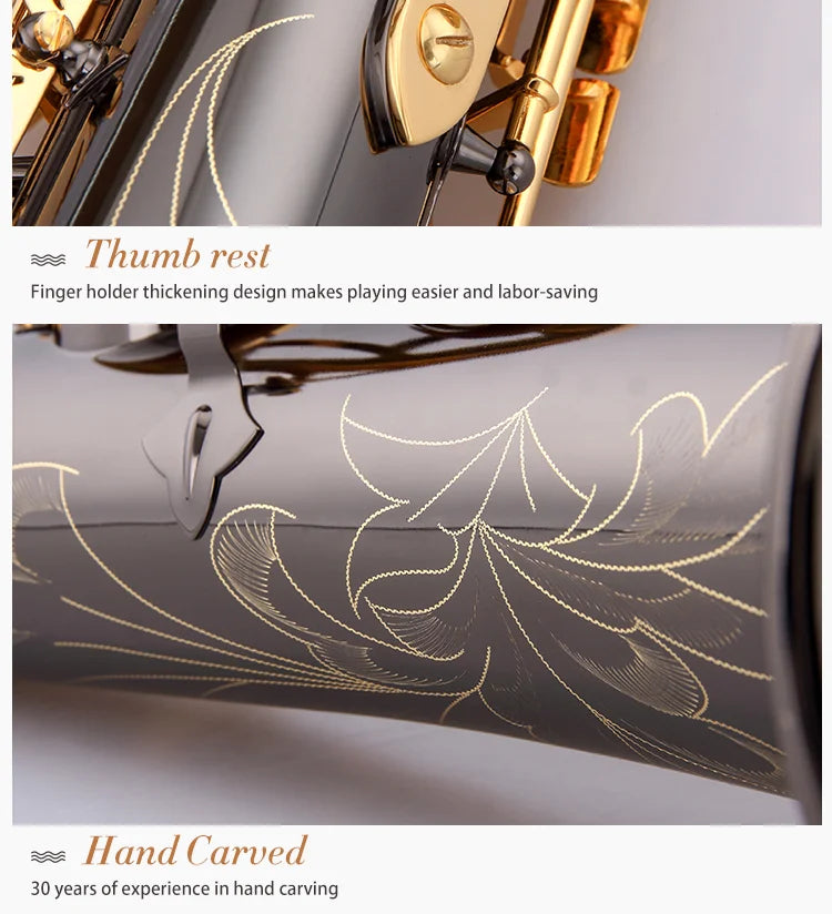 High Quality Black Nickel Gold Lacquer Tenor Saxophone Bb Tone Hand Engraved Brass Body Saxofon Tenor