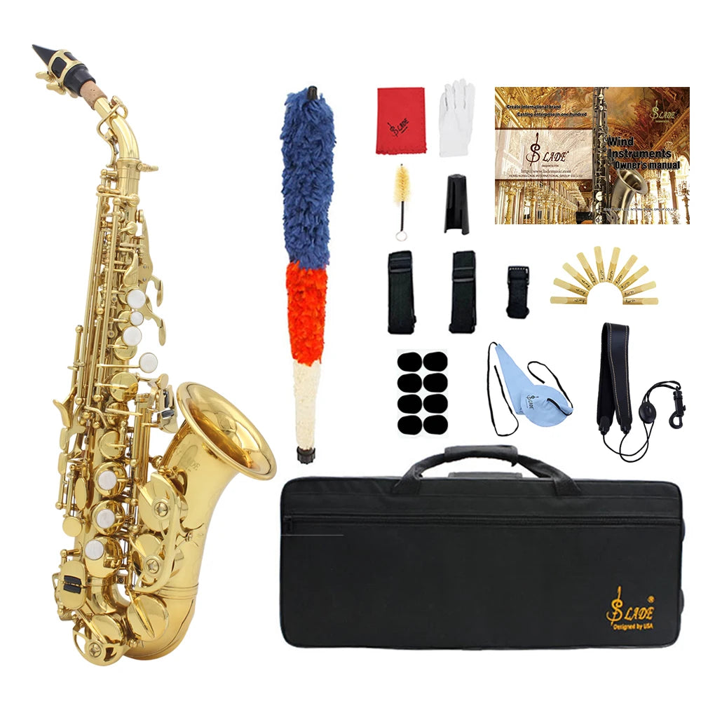 SLADE Bb B Flat Soprano Saxophone Brass Sax Engraved Floral Saxofon With Case Reeds Strap Wind Instrument Parts & Accessories