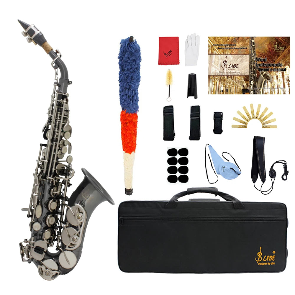 SLADE Bb B Flat Soprano Saxophone Brass Sax Engraved Floral Saxofon With Case Reeds Strap Wind Instrument Parts & Accessories