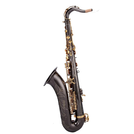 High Quality Black Nickel Gold Lacquer Tenor Saxophone Bb Tone Hand Engraved Brass Body Saxofon Tenor