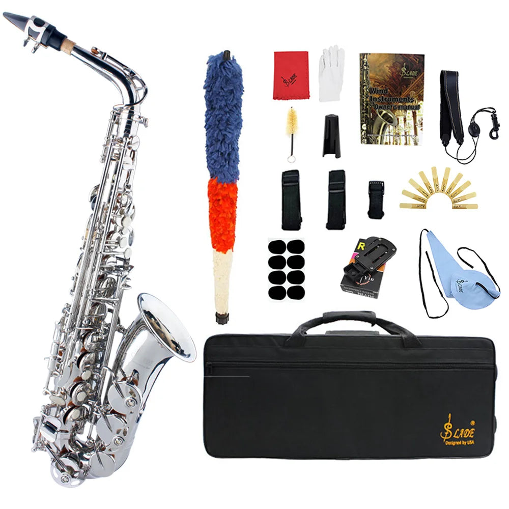 SLADE Eb Alto Saxophone E Flat Alto Sax Woodwind Instrument Saxofone with Case Strap Gloves Reeds Cleaning Brush Accessories