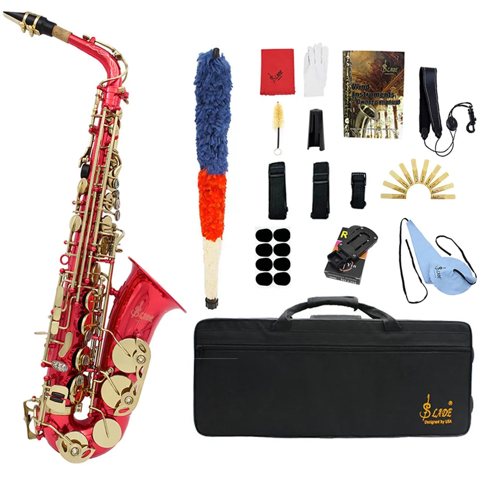 SLADE Eb Alto Saxophone E Flat Alto Sax Woodwind Instrument Saxofone with Case Strap Gloves Reeds Cleaning Brush Accessories