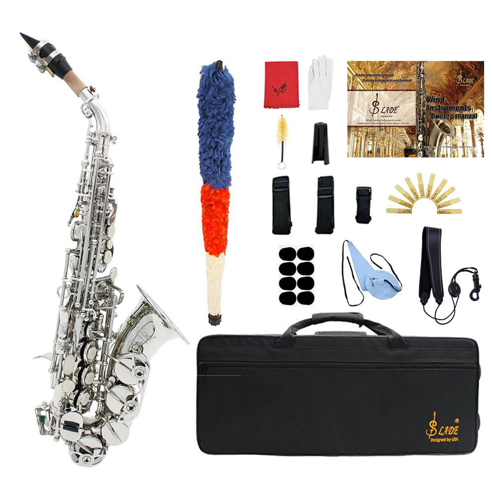 SLADE Bb B Flat Soprano Saxophone Brass Sax Engraved Floral Saxofon With Case Reeds Strap Wind Instrument Parts & Accessories