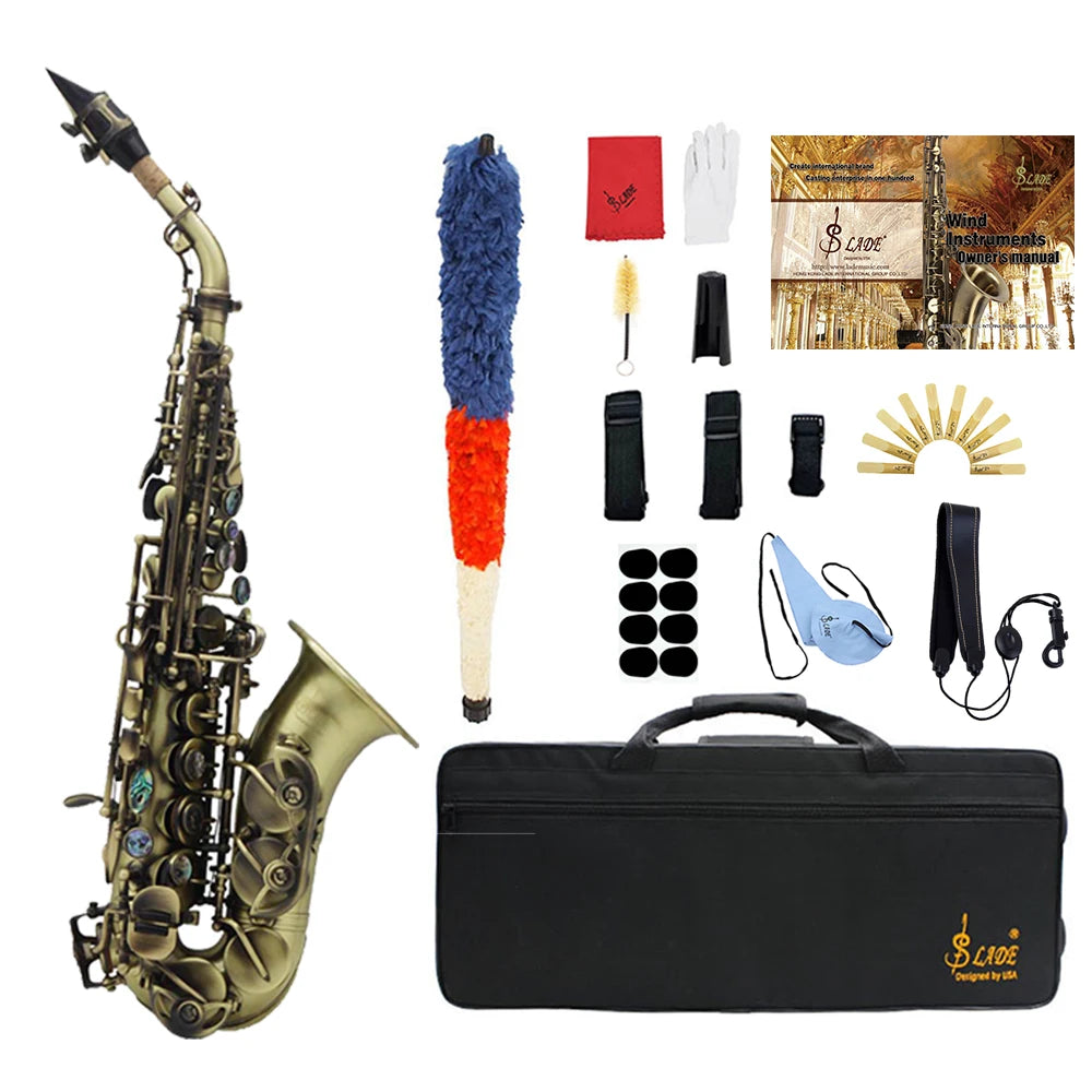 SLADE Bb B Flat Soprano Saxophone Brass Sax Engraved Floral Saxofon With Case Reeds Strap Wind Instrument Parts & Accessories